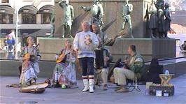 Traditional Norwegian musicians at the Sailor's Monument, Bergen